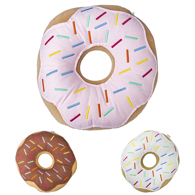 Mabel Home Throw Pillow 14", Donut, 3D Digital Print Decorative Comfortable Soft Plush Funny Food Shaped Pillow, Seat Pad Cushion for Couch, Chair, Floor, Sofa (Pink) - Image 1